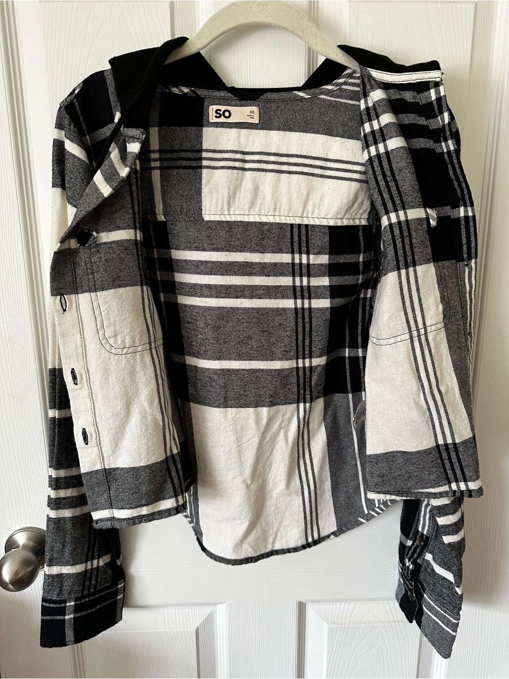 NWT SO Juniors XS Black and White Plaid Shrunken Shirt Hooded - Picture 10 of 16